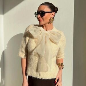 New ZARA Organza Bow Front Knit Sweater